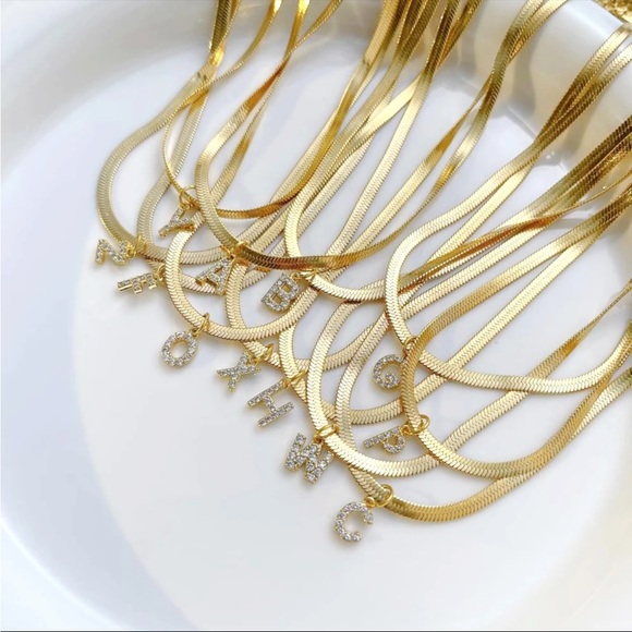 COPY - 18K Herringbone Initial Chain Necklace - Picture 12 of 12